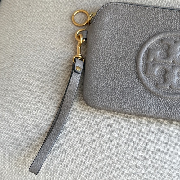 Tory Burch Taupe Wristlet with Logo